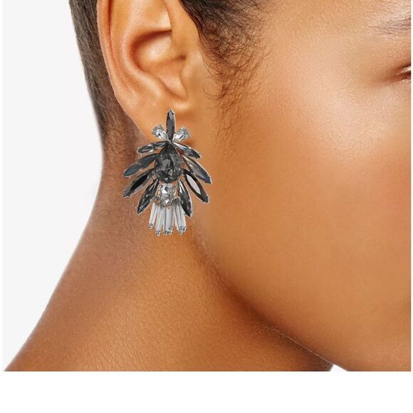 NWT I.N.C. INTERNATIONAL CONCEPTS Silver-Tone Mixed Stone Fan Drop Earrings - Picture 2 of 4